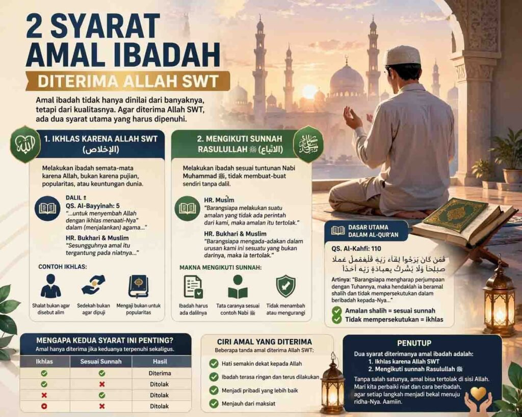 2 Syarat Amal Ibadah Diterima Allah SWT
